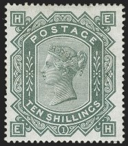 Sale Number 1198, Lot Number 3065, GREAT BRITAIN, 1883, 10sh Grey Green on Blued Paper (SG Specialised J125; SG 131; Scott 91)