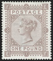 Sale Number 1198, Lot Number 3067, GREAT BRITAIN, 1882, &pound;1 Brown Lilac on Blued Paper (SG Specialised J127; SG 132; Scott 92)
