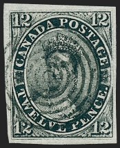 Sale Number 1243, Lot Number 504, CANADA, 1851, 12p Black, Laid Paper (3; SG 4)
