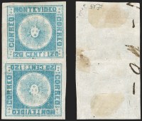 Sale Number 1279, Lot Number 48, URUGUAY, 1858, 120c Blue, Tête-Bêche Pair (4c)
