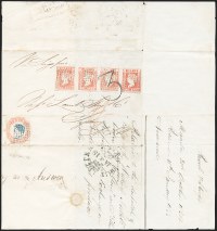 Sale Number 1286, Lot Number 247, Used in Straits Settlements--Singapore, 1854, 4a Pale Red & Blue, 1st Printing, Head Die I, Frame Die I (6; SG 18)