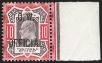 G.B., 1903, 10p Dull Purple & CarmineO.W. Official
SG Specialised MO18; SG O40; Scott O53
One of the Finest Examples
Realized $31,860 on March 19, 2019