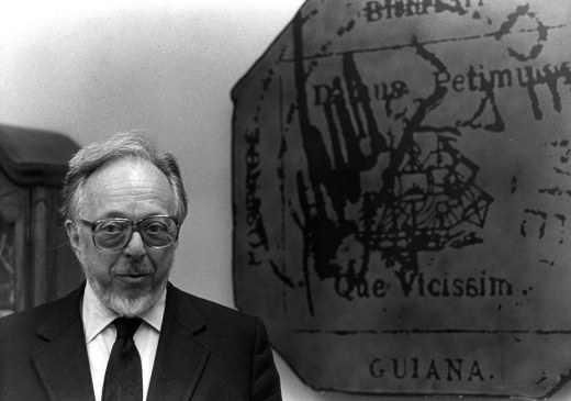 Robert A. Siegel photographed next to the British Guiana wall display