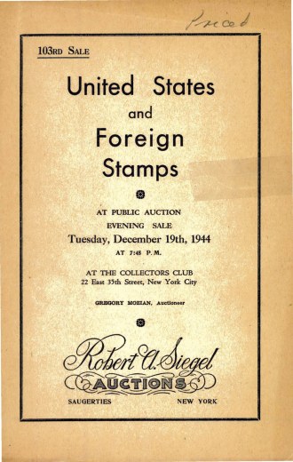 Catalog Cover Sale no. 103 — Siegel Auction Galleries