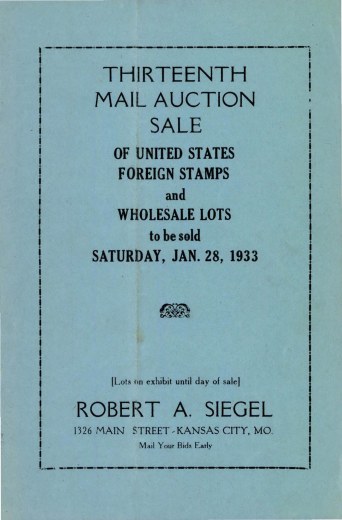 Catalog Cover Sale no. 13 — Siegel Auction Galleries