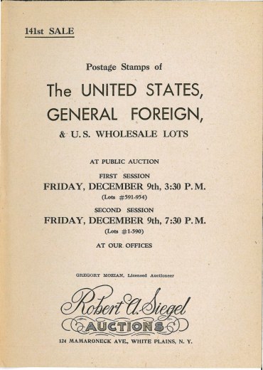 Catalog Cover Sale no. 141 — Siegel Auction Galleries