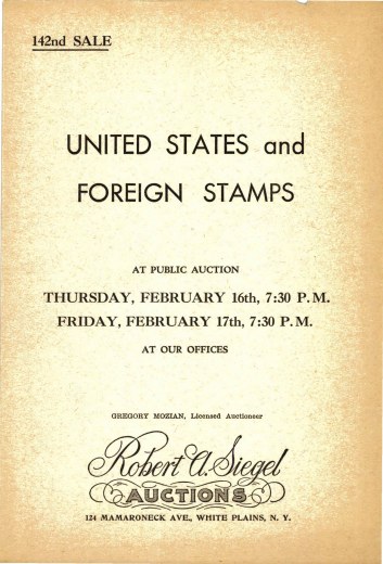 Catalog Cover Sale no. 142 — Siegel Auction Galleries
