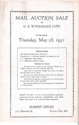 Catalog Cover Sale no. 1 — Siegel Auction Galleries