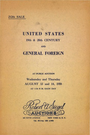 Catalog Cover Sale no. 212 — Siegel Auction Galleries