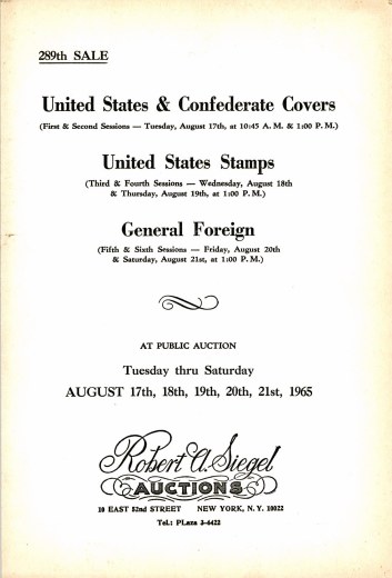Catalog Cover Sale no. 289 — Siegel Auction Galleries