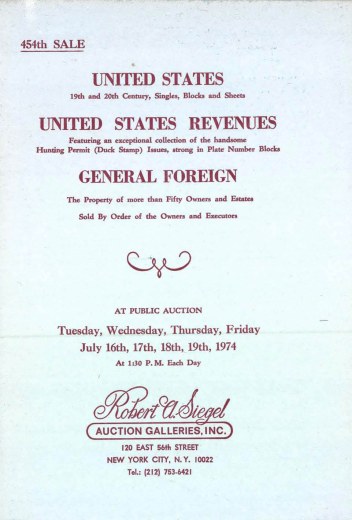 Catalog Cover Sale no. 454 — Siegel Auction Galleries