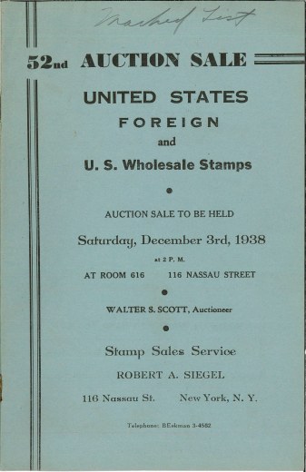 Catalog Cover Sale no. 52 — Siegel Auction Galleries