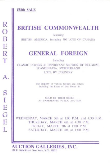 Catalog Cover Sale no. 558 — Siegel Auction Galleries