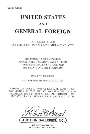 Catalog Cover Sale no. 621 — Siegel Auction Galleries