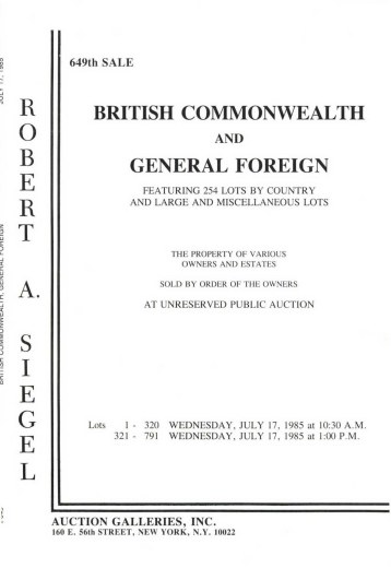 Catalog Cover Sale no. 649 — Siegel Auction Galleries