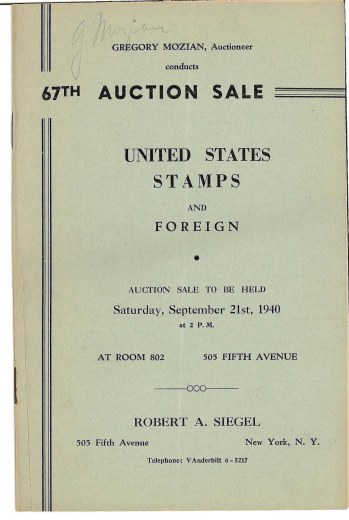 Catalog Cover Sale no. 67 — Siegel Auction Galleries
