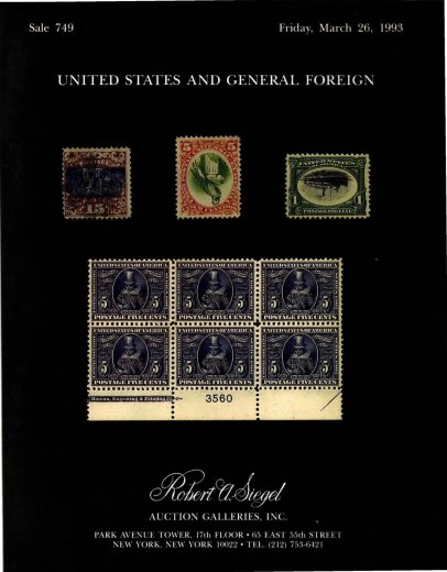 Catalog Cover Sale no. 749 — Siegel Auction Galleries