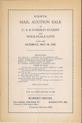 Catalog Cover Sale no. 8 — Siegel Auction Galleries